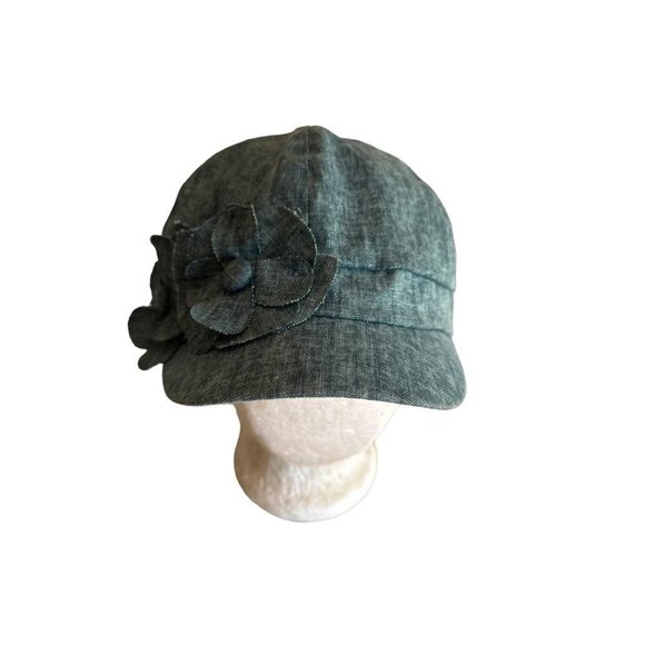 D & Y Blue Denim Flower Detail Hat Cap One Size Stretch Fit - Picture 1 of 6